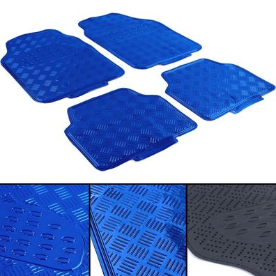 Auto Gummi Fußmatten Set 4tlg Alu Riffelblech Look Universal Chrom Blau