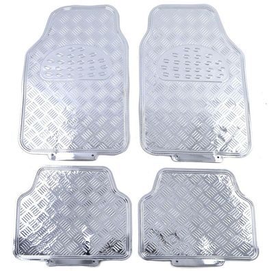 Auto Gummi Fußmatten Set 4tlg Alu Riffelblech Look Universal Chrom