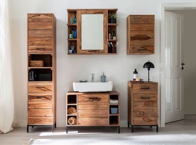 Bad komplett 5-tlg. 'Hudson' Sheesham gebeizt Spiegelschrank