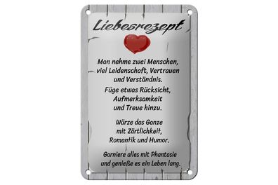 Blechschild GLiebesrezept nehme 2 Menschen, 3 verschied. Größen, Deko Spruch