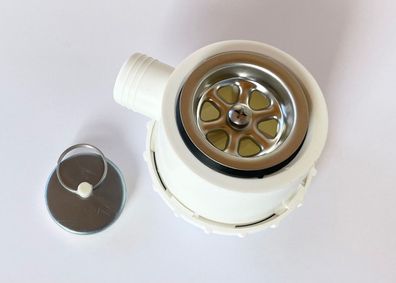 Ablaufgarnitur 25mm Spüle SMEV AC561 Spülbecken Stöpsel Ablauf weiß 90° 70066p NEU