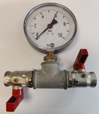 TecSis Manometer 0-10 bar mit 2x Kugelhahn 1/2" AG-AG