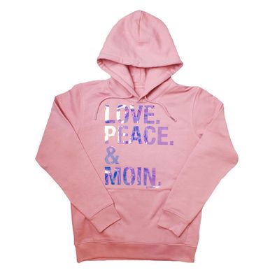 Love Peace Moin Kapuzenpullover rosa goldmarie Hoodie mit holographic Print