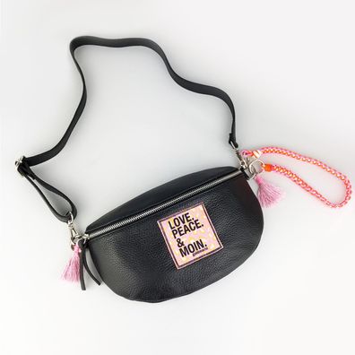 Love Peace Moin Hipbag Leder Tasche schwarz goldmarie Gürteltasche Leo-Label