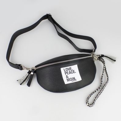 Love Peace Moin Hipbag Leder Tasche schwarz goldmarie Gürteltasche Klassik-Label