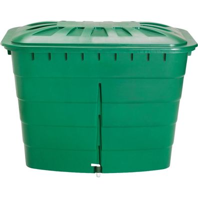 Regentonne eckig 520L mit Deckel und Hahn, Farbe: grün grün, mit Deckel und Hahn