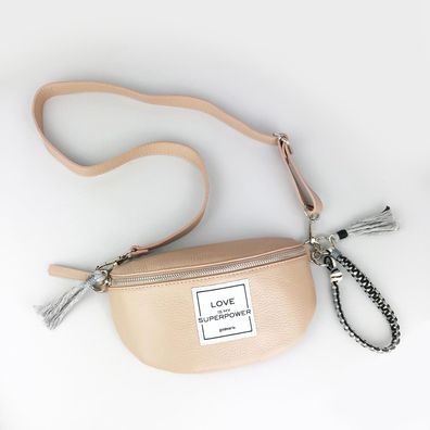 Love is my Superpower Hipbag Leder Tasche puder goldmarie Gürteltasche