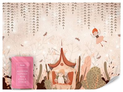 Vlies Fototapete für Kinder FEEN im Märchenwald Blumen Wald Schmetterlingen Boho