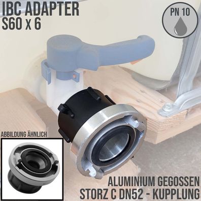 S60 x 6 IBC Adapter auf STORZ C DN 52 KA 66 Aluminium Übergangsstück Pumpe