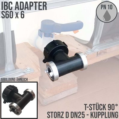 S60 x 6 IBC Adapter T-Stück auf 2-fach STORZ D DN25 KA31 Übergangsstück Pumpe