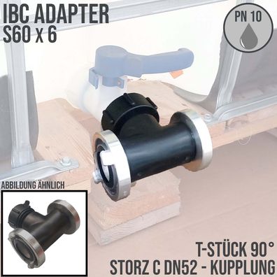 S60 x 6 IBC Adapter T-Stück auf 2-fach STORZ C DN 52 KA 66 Übergangsstück Pumpe