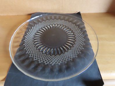 Tortenplatte Servierplatte Kuchenplatte glas mit Relief ca. 30,5 cm Ø