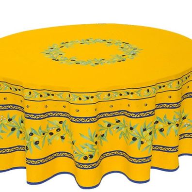 Tischdecke Baumwolle Beschichtet Outdoor Gartentischdecke Rund 180cm Oliven Gelb