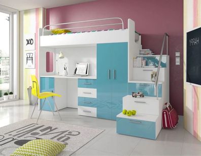 Paradise Hochbett 4S azurblau (80x200cm)