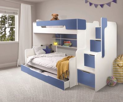 Etagenbett HARRY mit Stauraum-Treppen, blau
