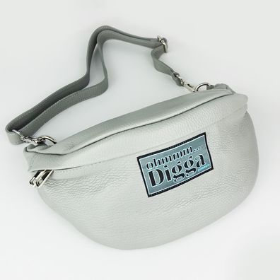 Ohmmm Digga Hipbag Leder Tasche grau goldmarie Gürteltasche XL Metallic-Label