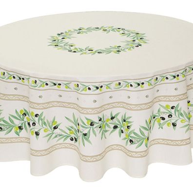 Gartentischdecke Rund Outdoor Tischdecke 180 cm Baumwolle Beschichtet Oliven