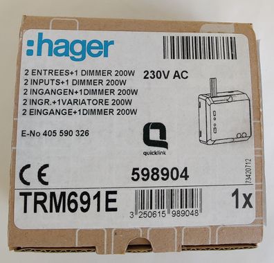 Hager TRM691E Funk UP Universal-Dimmer 1fach/Binäreingang 2fach 200W 2Draht 598904