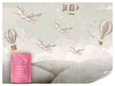 Muralo Vlies Fototapete für Jungen und Mädchen VÖGEL Luftballons Wolken Boho