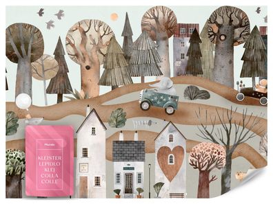 Muralo Vlies Fototapete für Jungen und Mädchen TIERE Bäume Gebäude Retro