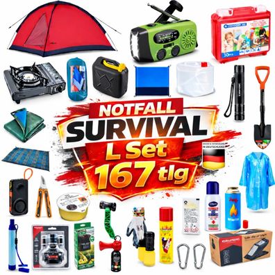 Notfallset 167 tlg L Survival Ausrüstung Stromausfall Camping Outdoor Kit Set