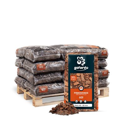 Galamio Rindenmulch Pinie Deko 60l x 12 Sack 720l 12er Palette Körnung 40 - 60