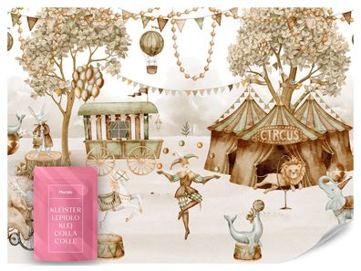 Muralo Vlies Fototapete für Kinderzimmer Märchenzirkus TIERE Bäume Stil Retro