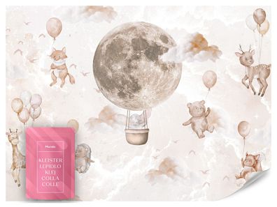 Muralo Vlies Fototapete für Jungen und Mädchen TIERE mit Ballons Wolken Mond