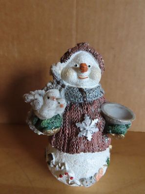 Figur Schneemann mit Vögel und Schale in den Händen 10,1 cm H