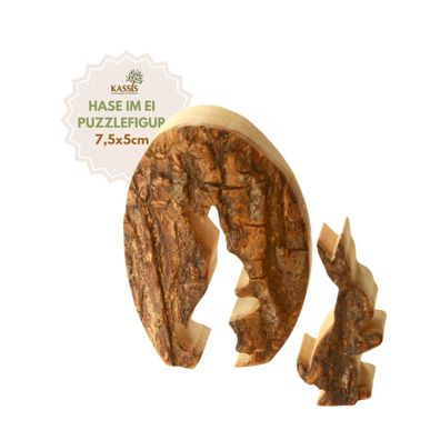 Osterdeko Osterhase im Ei mit Rinde Hase aus Holz Ostern Frühlingsdeko