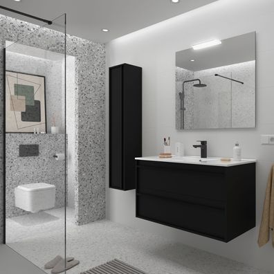 Möbel + Waschbecken ATTILA 1000 2 Schubladen BLACK SATIN