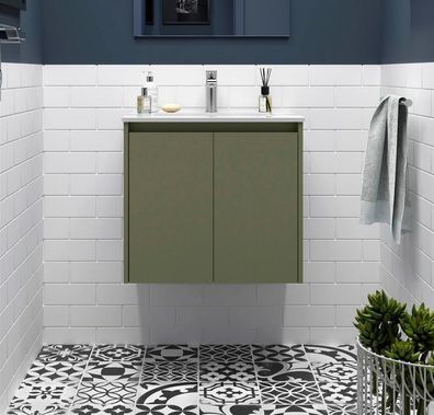 Noja Unterschrank 600 2 Türen + Waschbecken Green Satin