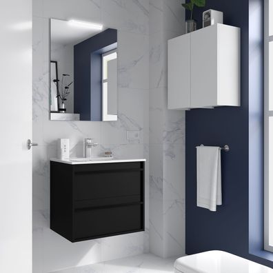 Möbel + Waschbecken ATTILA 700 2 Schubladen BLACK SATIN