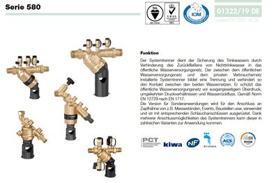 Caleffi Systemtrenner Typ BA mit Monoblockkartusche DN 20 3/4" AG x 3/4" AG