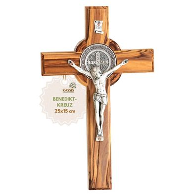 Olivenholz St. Benedikt Kreuz Benediktuskreuz Wandkreuz Kruzifix aus Bethlehem