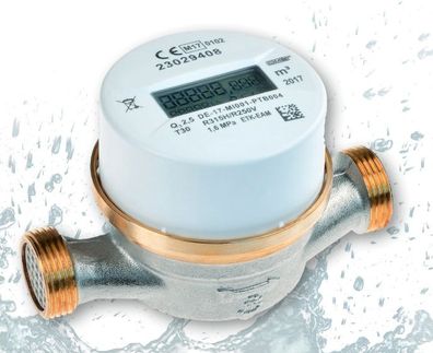 Elektronischer Wohnungswasserzähler Qn 2,5 - 3/4" x 130 mm - Warm Eichung 2026