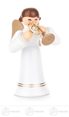 Engel mit Flügelhorn, langer Rock farbig H=ca 6 cm NEU Weihnachtsfigur Holzfigur