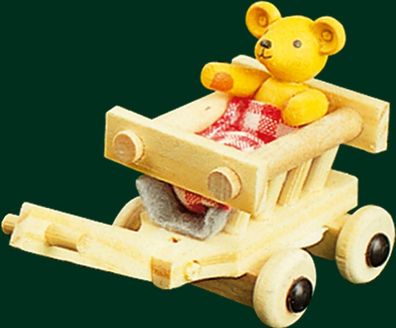 Holzfigur Holzbär im Handwagen Höhe= 4.5cm NEU Bär Bären Bärenfigur Holzfigur Dek