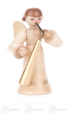Engel mit Russisch Horn, langer Rock, natur H=6 cm NEU Weihnachtsfigur Holzfigur