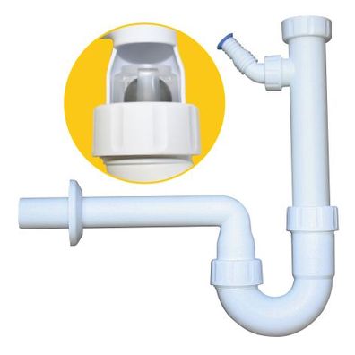 PP-Kugelverschlußsiphon 1 1/2" & 1 1/4", DN 32, weiss mit einem Geräteanschluss 1",