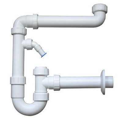 PP-Raumsparsiphon 1 1/2" & 1 1/4", mit Reinigungsöffnung DN 40/50/56, weiss mit einem