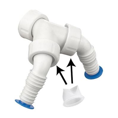 PP Doppel-Schlauchtülle "Save" 3/4" und 1" mit Rückflußverhinderer für Spülensiphon,