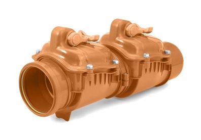 airfit Doppelrückstauklappe DN 160mit zusätzl. Handverschlüssen, rotbraun