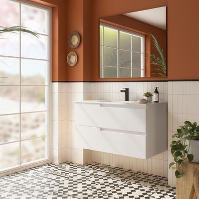 Badezimmermöbel VIMA 1000 WHITE SATIN + Waschtisch