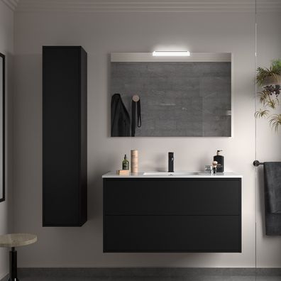 Optimus Unterschrank 1000 2 Schubladen + Waschbecken BLACK SATIN