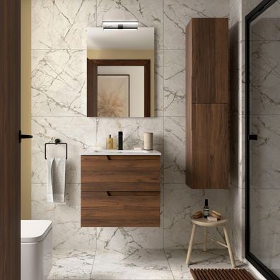 Badezimmermöbel VIMA 600 Nussbaum MAYA + Waschtisch + Spiegel