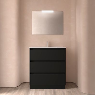 Badezimmermöbel NOJA 800 3 Schubladen BLACK SATIN + Waschtisch