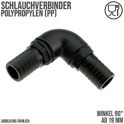 19 mm Winkel 90° PP Schlauch Verbinder 2-fach Stutzen Tülle Pool Teich Garten schwarz