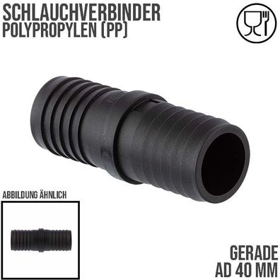 40 mm Schlauch Verbinder 2-fach Stutzen Tülle Pool Teich Garten PP schwarz - PN 6 bar