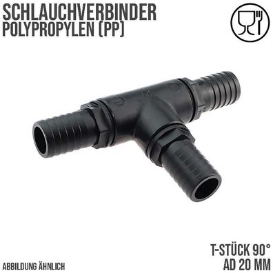 20 mm T-Stück 90° PP Schlauch Verbinder 3-fach Stutzen Tülle Pool Teich Garten schwar